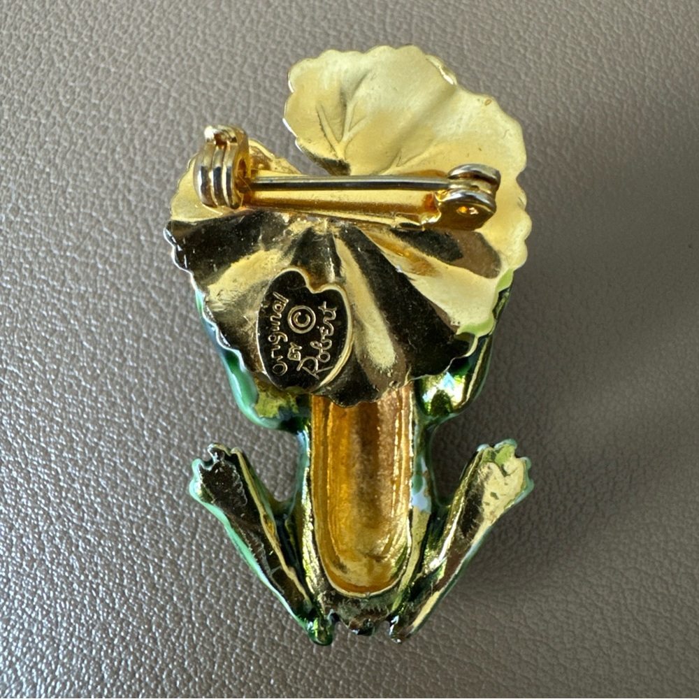 Vintage Original by Robert Enamel Frog w/Lily Pad & Pearl Brooch Pin - Picture 6 of 6